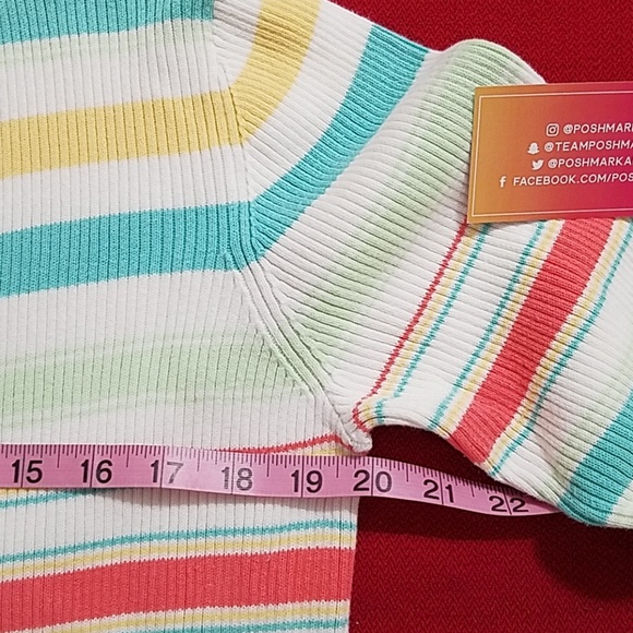 Cherokee Teal Orange yellow striped v-neck sweater  top Lrg. - Picture 4 of 7